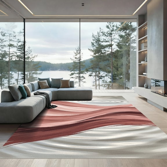 ODIKA 8'x10' Machine Washable Non-Slip Area Rug, Abstract Rose High Traffic Rug, Pink, 996630