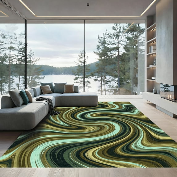 ODIKA 8'x10' Machine Washable Non-Slip Area Rug, Abstract Teal High Traffic Rug, Green, 1284500