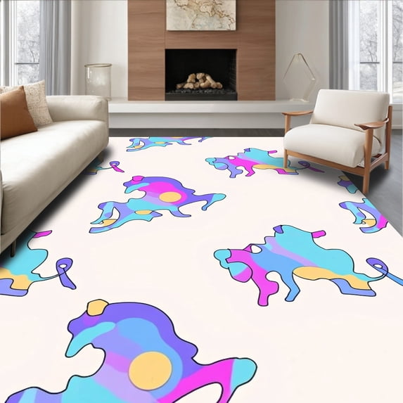 ODIKA 8'x10' Machine Washable Non-Slip Area Rug, Abstract Unicorn with Prism Highlights High Traffic Rug, Pink, 396255