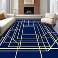 thumbnail image 1 of ODIKA 8x10 Machine Washable Non-Slip Area Rug, Abstract Urban Grid with Interlocking Lines and Minimalist Gold Detailing High Traffic Rug, Blue, 541394, 1 of 7