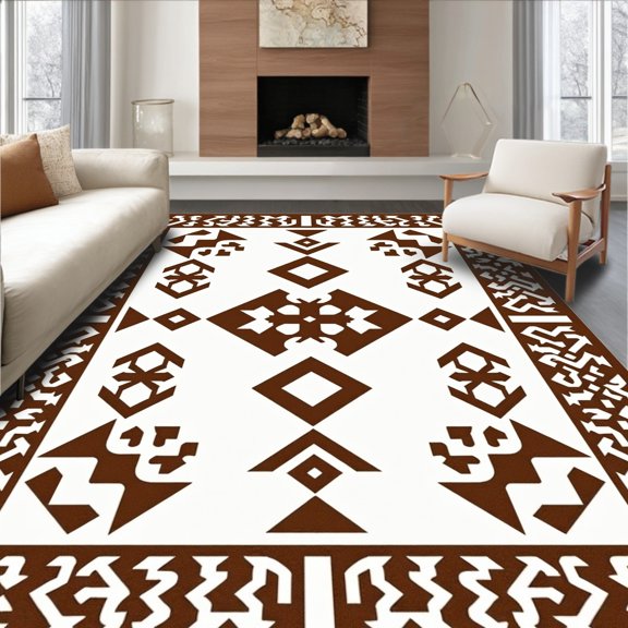 ODIKA 8'x10' Machine Washable Non-Slip Area Rug, Abstract with Textured Surface Design High Traffic Rug, Brown, 658385