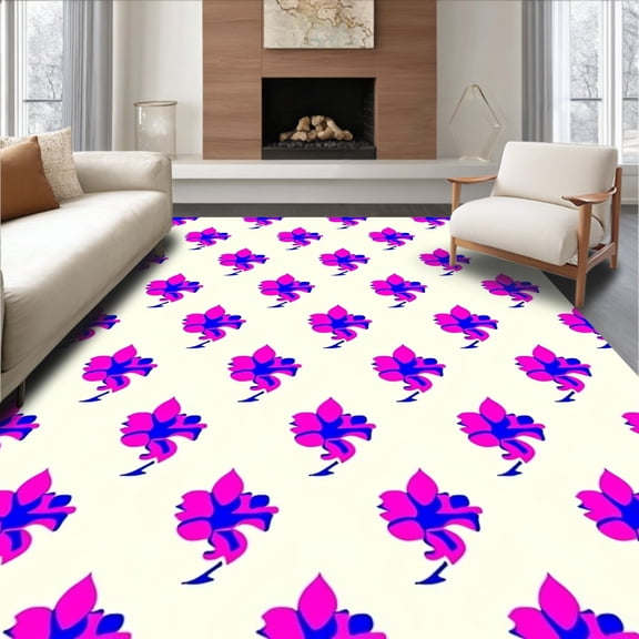 ODIKA 8'x10' Machine Washable Non-Slip Area Rug, Adorable Kitty Paw Print Trail with Glowing Accent Features High Traffic Rug, Pink, 617233