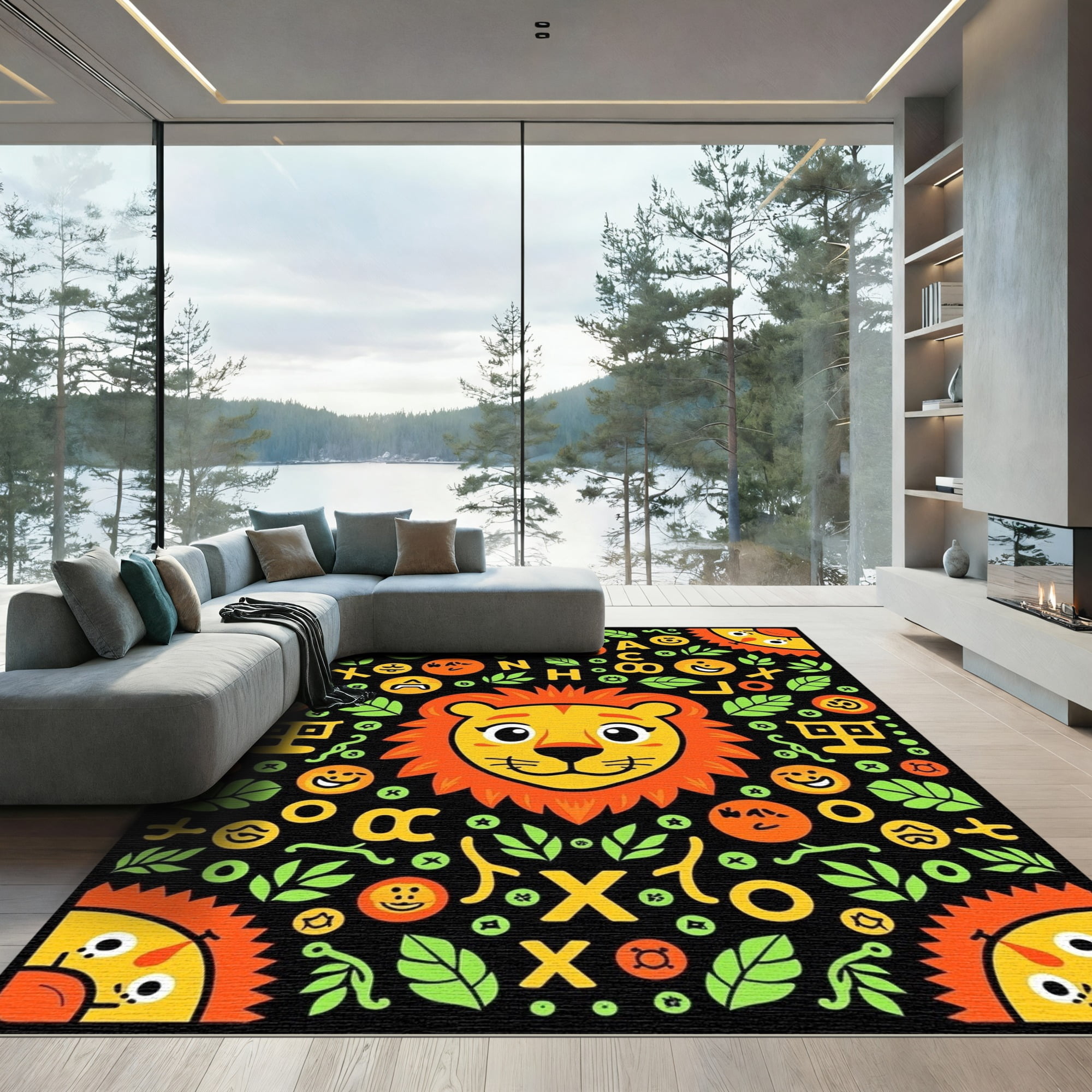 ODIKA 8x10 Machine Washable Non-Slip Area Rug, Alphabet African Safari ...
