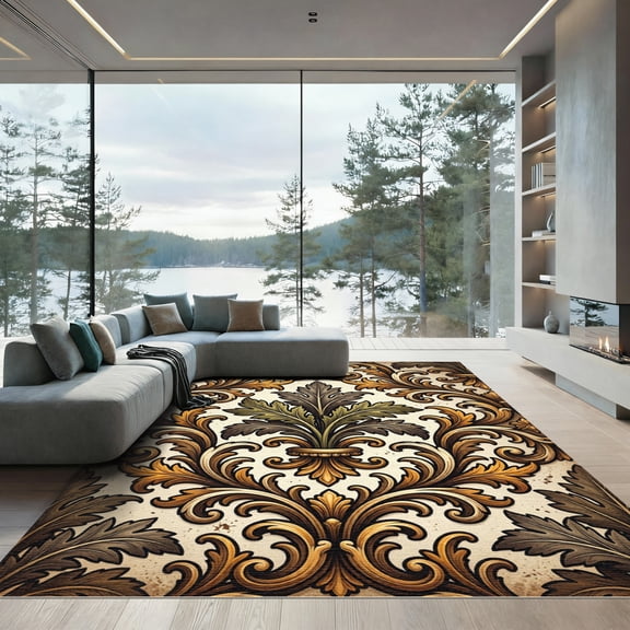 ODIKA 8'x10' Machine Washable Non-Slip Area Rug, Antique Gold High Traffic Rug, Gold, 959045