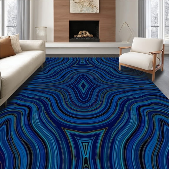 ODIKA 8'x10' Machine Washable Non-Slip Area Rug, Ariana Galil Interlocking Swirl Modern Artistic High Traffic Rug, Blue, 667506