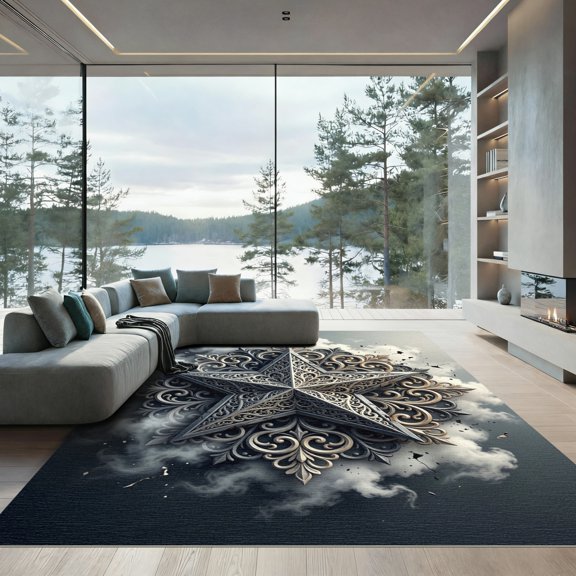 ODIKA 8'x10' Machine Washable Non-Slip Area Rug, Art Nouveau Silver High Traffic Rug, Silver, 957958