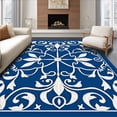 thumbnail image 1 of ODIKA 8'x10' Machine Washable Non-Slip Area Rug, Art Nouveau Whimsical Petal Interlocking Design High Traffic Rug with Pad, Blue, 577018, 1 of 8