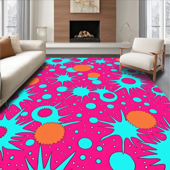 ODIKA 8'x10' Machine Washable Non-Slip Area Rug, Artful Mosaic Dotscape with Splashy Watercolor Effects High Traffic Rug, Pink, 723232