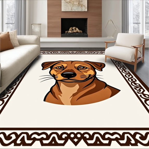 ODIKA 8x10 Machine Washable Non-Slip Area Rug, Artisan Pet Themed Circular Doorway Needlework Project High Traffic Rug with Pad, Brown, 645461