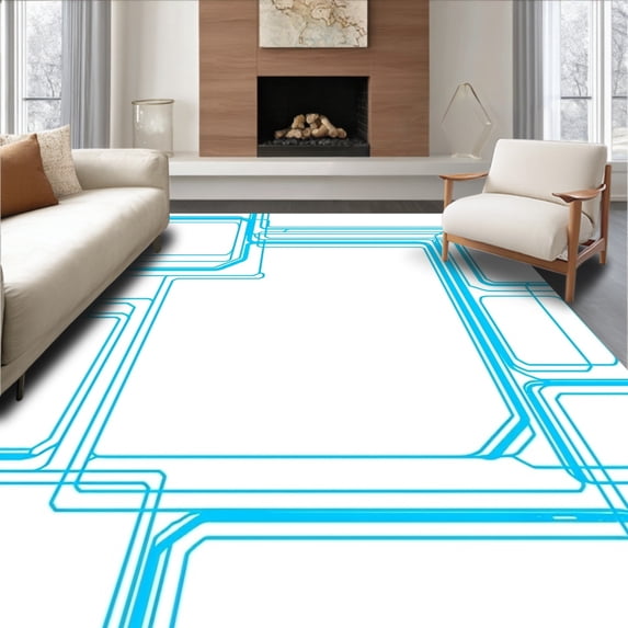ODIKA 8'x10' Machine Washable Non-Slip Area Rug, Avant garde Junction Network Interconnected Maze Futuristic High Traffic Rug, Blue, 516471