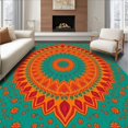 thumbnail image 1 of ODIKA 8'x10' Machine Washable Non-Slip Area Rug, Blooming Distressed Vintage Botanical Garden Accent High Traffic Rug, Orange, 419447, 1 of 7