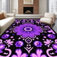 thumbnail image 1 of ODIKA 8'x10' Machine Washable Non-Slip Area Rug, Blossom Latch Hook Project For Needlework Enthusiasts High Traffic Rug with Pad, Black, 646895, 1 of 8