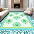 thumbnail image 1 of ODIKA 8'x10' Machine Washable Non-Slip Area Rug, Boho Medallion Whispering Flora Arrangement High Traffic Rug with Pad, Teal, 573212, 1 of 8