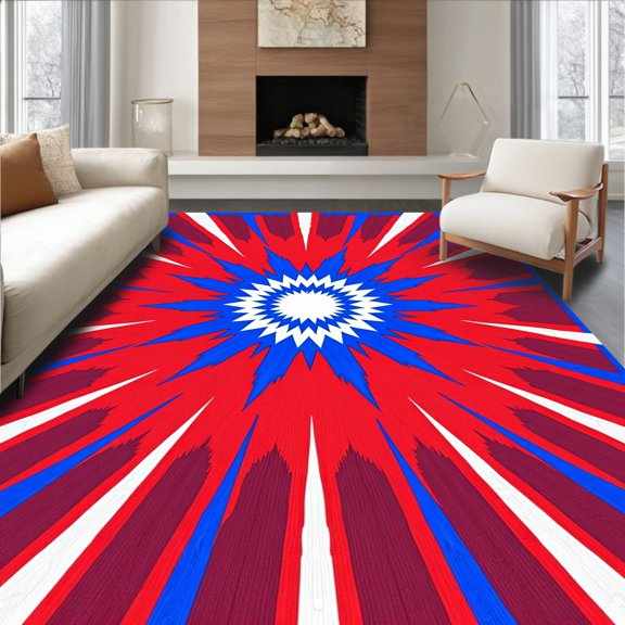 ODIKA 8'x10' Machine Washable Non-Slip Area Rug, Bold Burst with Radial Energy Wave Design High Traffic Rug, Red, 669963