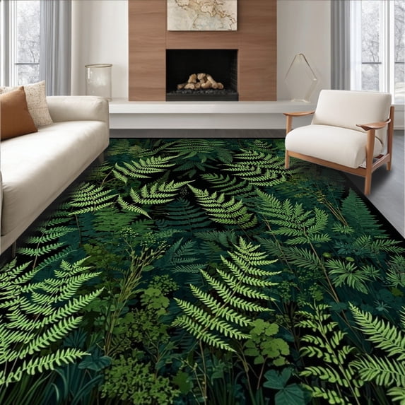 ODIKA 8x10 Machine Washable Non-Slip Area Rug, Botanical High Traffic Rug with Pad, Green, 80605