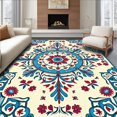 thumbnail image 1 of ODIKA 8'x10' Machine Washable Non-Slip Area Rug, Botanical Medallion with Interlocking Vine Motifs and Flourish Accents High Traffic Rug with Pad, Blue, 451294, 1 of 8