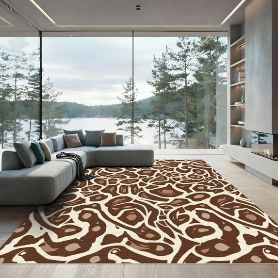 ODIKA 8'x10' Machine Washable Non-Slip Area Rug, Brindle Speckle Speckled Hide High Traffic Rug with Pad, Brown, 920000