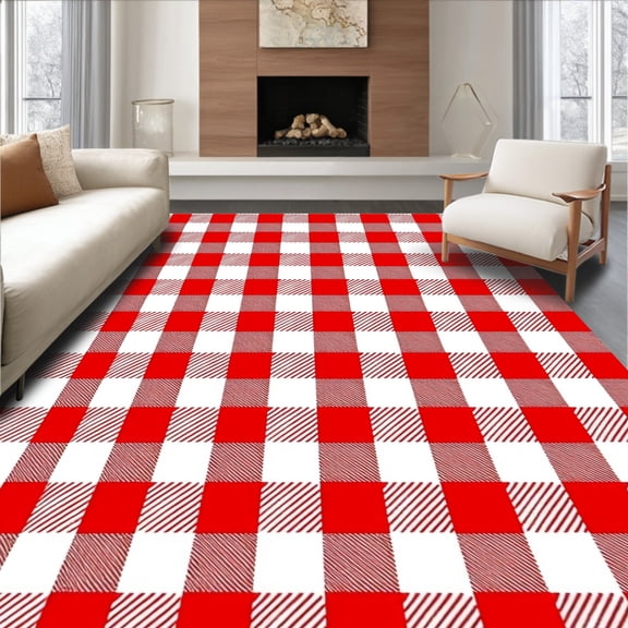 ODIKA 8'x10' Machine Washable Non-Slip Area Rug, Buffalo Plaid Farmhouse Holiday Entrance High Traffic Rug, Red, 616993