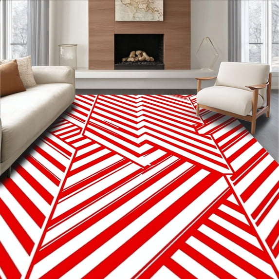 ODIKA 8'x10' Machine Washable Non-Slip Area Rug, Cane Stripe Festive Season Accent Duo High Traffic Rug, Red, 734286