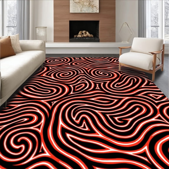 ODIKA 8'x10' Machine Washable Non-Slip Area Rug, Cane Stripe Swirl Holiday Entrance Duo High Traffic Rug, Black, 623663