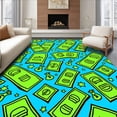 thumbnail image 1 of ODIKA 8'x10' Machine Washable Non-Slip Area Rug, Cartoon Cash Stacks Decorative Floor With Dollar Bill Artwork High Traffic Rug, Blue, 719732, 1 of 7