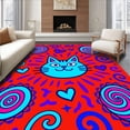 thumbnail image 1 of ODIKA 8'x10' Machine Washable Non-Slip Area Rug, Cartoon Cat Portrait Surrounded by Fun Graphic and Spiral Details High Traffic Rug, Red, 724903, 1 of 7
