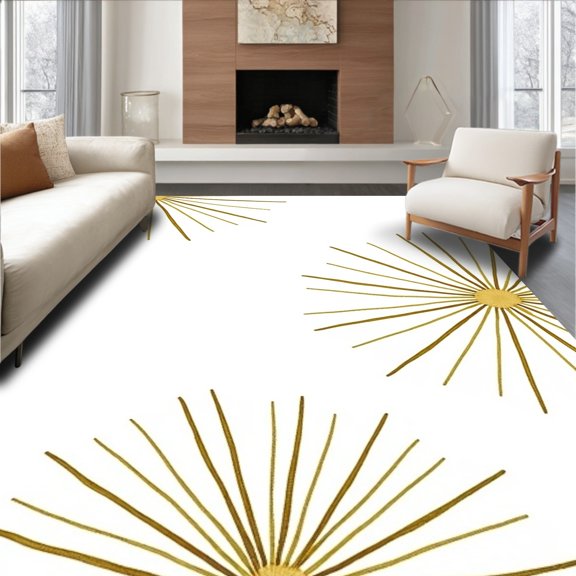 ODIKA 8x10 Machine Washable Non-Slip Area Rug, Celestial Burst Featuring Radiant Starbeam High Traffic Rug, Gold, 523476