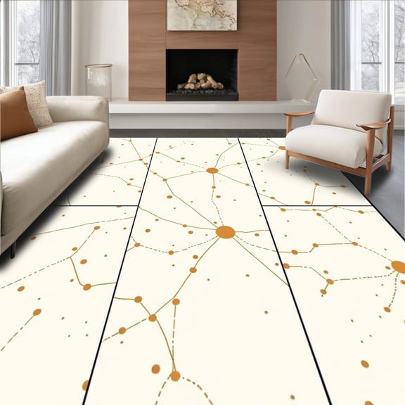 ODIKA 8'x10' Machine Washable Non-Slip Area Rug, Celestial Drift Constellation Artwork High Traffic Rug, Beige, 664257