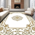 thumbnail image 1 of ODIKA 8'x10' Machine Washable Non-Slip Area Rug, Celestial Mist Interlocking Medallion Motif with Ornate Detailing High Traffic Rug with Pad, Gold, 560932, 1 of 8