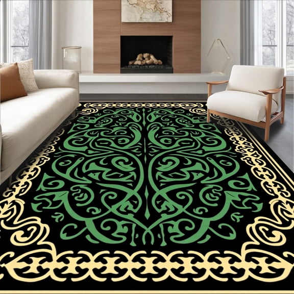 ODIKA 8'x10' Machine Washable Non-Slip Area Rug, Celtic Knot Dragon Latch Hook Kit DIY Embroidery Needlework High Traffic Rug, Black, 643098