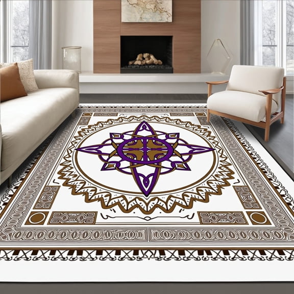 ODIKA 8'x10' Machine Washable Non-Slip Area Rug, Celtic Knot Hook Kit DIY Canvas Embroidery Yarn Needlecraft High Traffic Rug, Brown, 645885