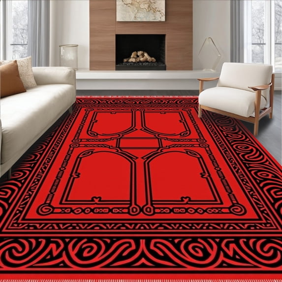 ODIKA 8'x10' Machine Washable Non-Slip Area Rug, Celtic Knot Interlaced Throw with Anti Slip Technology High Traffic Rug with Pad, Red, 528555