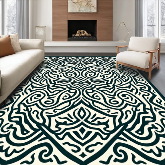 ODIKA 8'x10' Machine Washable Non-Slip Area Rug, Celtic Knot Spiral Latch Hook Canvas Kit DIY Yarn Needlework Project High Traffic Rug, Green, 646084
