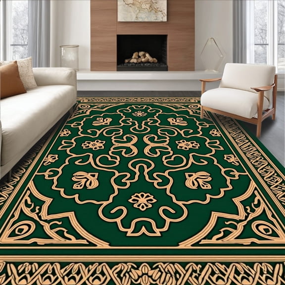 ODIKA 8x10 Machine Washable Non-Slip Area Rug, Celtic Knot Weaving Kit Traditional Tapestry Crafting High Traffic Rug, Green, 645848