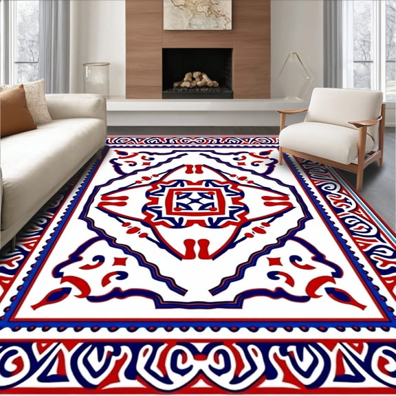 ODIKA 8'x10' Machine Washable Non-Slip Area Rug, Celtic Knot with Interlaced Heritage Symbolism High Traffic Rug, Red, 546777