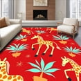 thumbnail image 1 of ODIKA 8'x10' Machine Washable Non-Slip Area Rug, Charming Cartoon Giraffe And Exotic Plants With Cheerful Accents High Traffic Rug, Red, 721531, 1 of 7