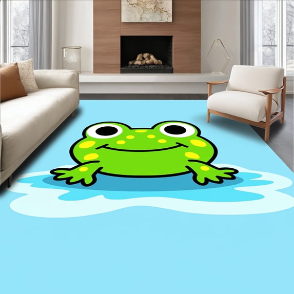 ODIKA 8'x10' Machine Washable Non-Slip Area Rug, Charming Lily Jumper Yarn DIY Stitch Embroidery Kit High Traffic Rug, Green, 727309