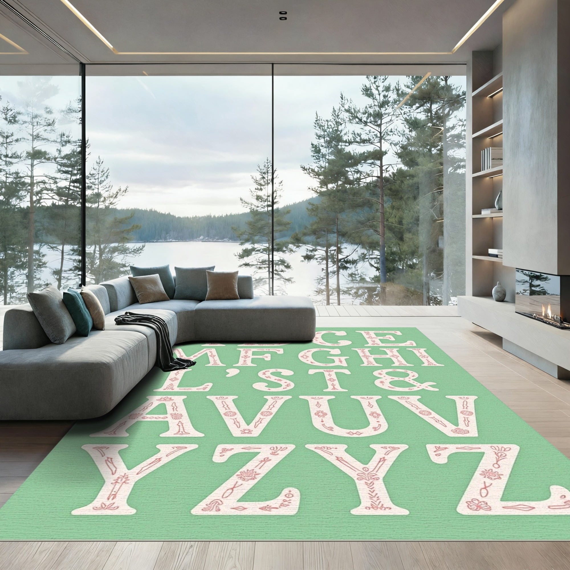 ODIKA 8x10 Machine Washable Non-Slip Area Rug, Charming Vintage ABC ...