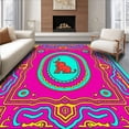 thumbnail image 1 of ODIKA 8'x10' Machine Washable Non-Slip Area Rug, Cheerful Animal Parade Featuring Elephant with Abstract Accents High Traffic Rug with Pad, Pink, 726524, 1 of 8