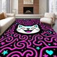 thumbnail image 1 of ODIKA 8'x10' Machine Washable Non-Slip Area Rug, Cheerful Cat and Starburst Hearts with Interlocking Swirls High Traffic Rug with Pad, Black, 726738, 1 of 8