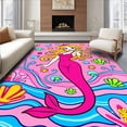 thumbnail image 1 of ODIKA 8'x10' Machine Washable Non-Slip Area Rug, Cheerful Nautical Cartoon Sea Life Hook with Mermaid Touch High Traffic Rug, Pink, 726024, 1 of 7