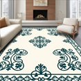 thumbnail image 1 of ODIKA 8'x10' Machine Washable Non-Slip Area Rug, Chic Scroll Interlocking Vinework with Stylized Floral Embellishments High Traffic Rug with Pad, Blue, 598098, 1 of 8