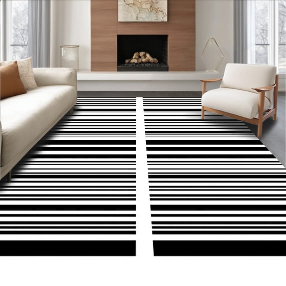 ODIKA 8'x10' Machine Washable Non-Slip Area Rug, Chic Striped Ultramodern Fashionable Trendy Aesthetic Accent High Traffic Rug, Black, 585933