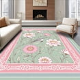 thumbnail image 1 of ODIKA 8'x10' Machine Washable Non-Slip Area Rug, Chinoiserie Garden Scene with Exotic Birds and Blooming Branches High Traffic Rug, Pink, 601157, 1 of 7