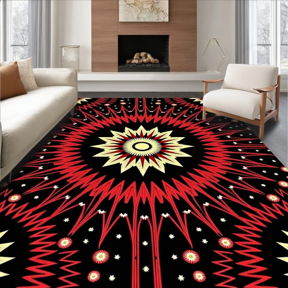 ODIKA 8'x10' Machine Washable Non-Slip Area Rug, Christmas Burst Festive Hook Kit Holiday Throw Accent High Traffic Rug with Pad, Black, 634323