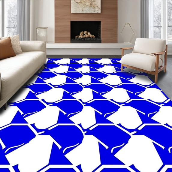 ODIKA 8x10 Machine Washable Non-Slip Area Rug, Classic Buffalo Check With Crisp Contrasting Lines High Traffic Rug, Blue, 464631