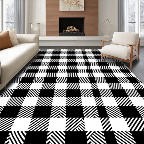 ODIKA 8'x10' Machine Washable Non-Slip Area Rug, Classic Buffalo Plaid Checkered Lattice Grid Modern Contemporary Design High Traffic Rug, Black, 454875