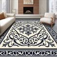 thumbnail image 1 of ODIKA 8'x10' Machine Washable Non-Slip Area Rug, Classic Damask Machine Elegant Scrollwork Motif High Traffic Rug with Pad, Black, 523964, 1 of 8