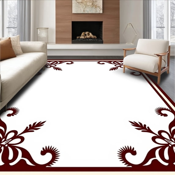 ODIKA 8'x10' Machine Washable Non-Slip Area Rug, Classic Damask With Elegant Curvilinear Flourishes High Traffic Rug, Brown, 718457
