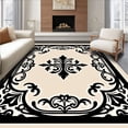 thumbnail image 1 of ODIKA 8'x10' Machine Washable Non-Slip Area Rug, Classic Damask with Ornate Flourishes and Stylized Petal Scrolls High Traffic Rug, Black, 569016, 1 of 7